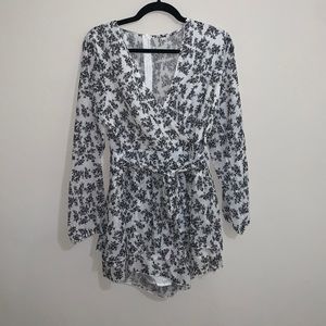 Deep V-Neck Long Sleeve Romper